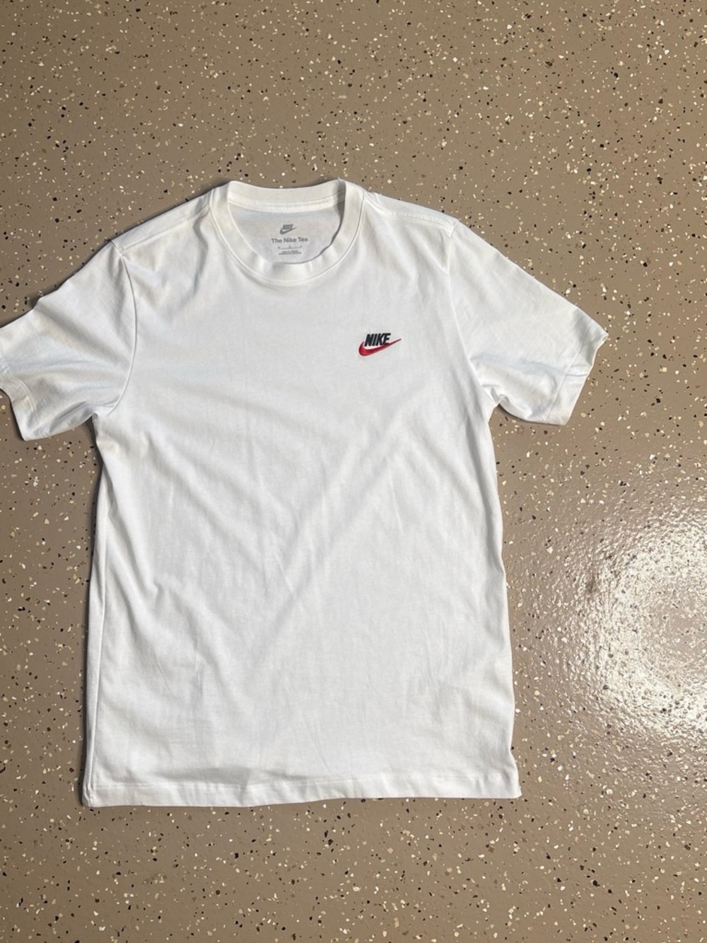Nike White Short Sleeve Tee with Small Red Logo
